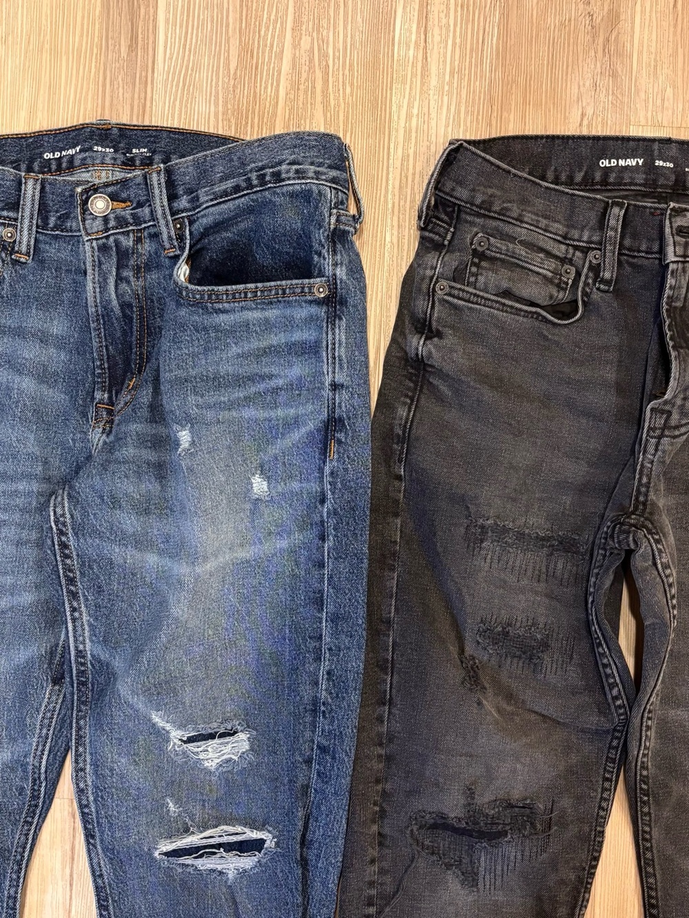 Lot of 2 (1 black 1blue) Old Navy Distressed Relaxed Slim BuiltFlex Jeans 29x30